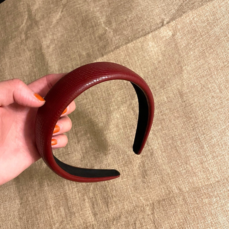 高颅顶百搭网红头饰显脸小酒红轻奢皮纹加厚发箍女