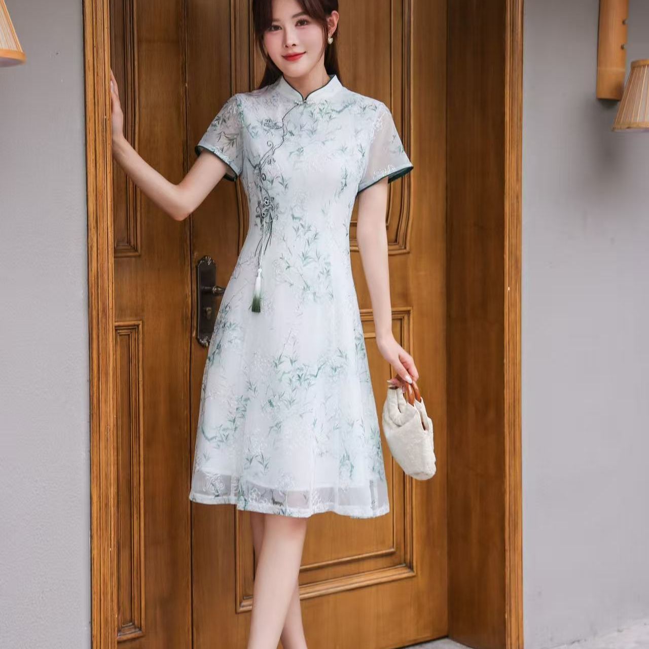 2025印花中式夏季高端改良旗袍连衣裙修身新款显瘦气质国风刺绣