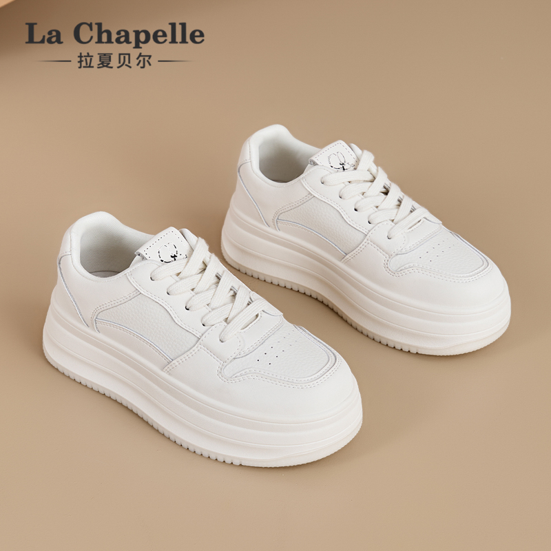拉夏贝尔冬季增高小白鞋2025新款踩屎感透气厚底板鞋运动百搭小众