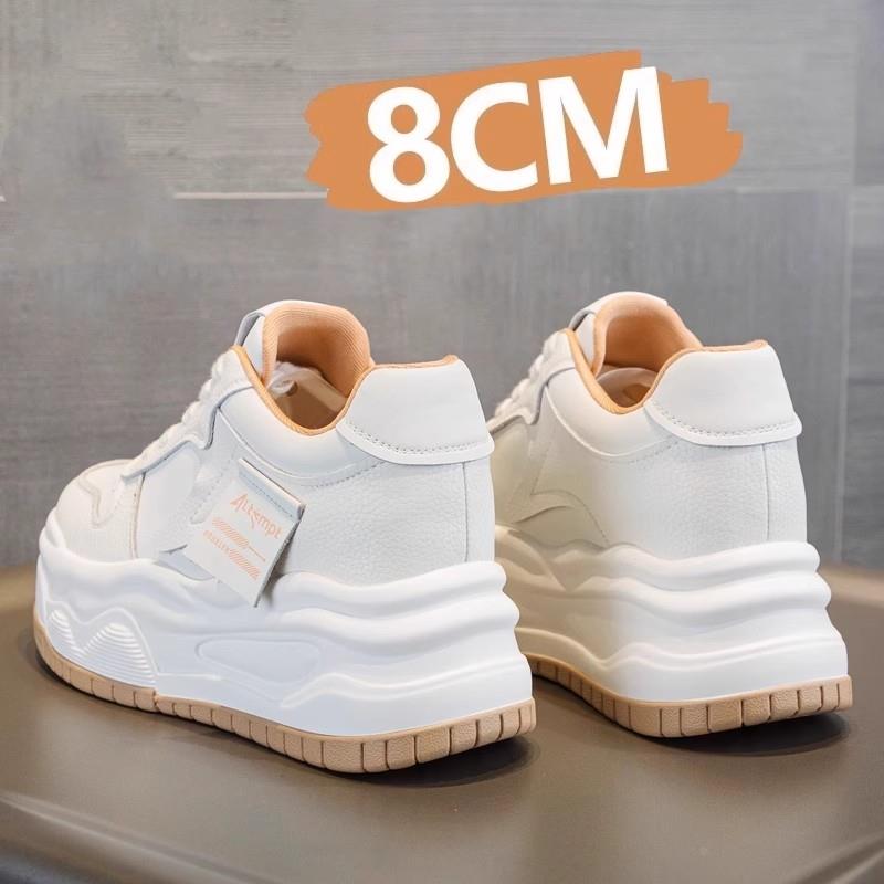 万达撤柜头层牛皮内增高女2025春秋透气松糕板鞋厚底小白鞋小个子