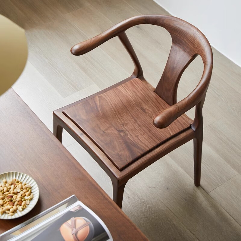 北美黑胡桃木餐椅新中式实木扶手椅鸭舌椅软包休闲书椅靠背椅座椅