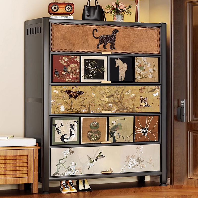 钢制中古风入户门口鞋柜家用玄关收纳柜楼道口鞋架储物柜一体靠墙