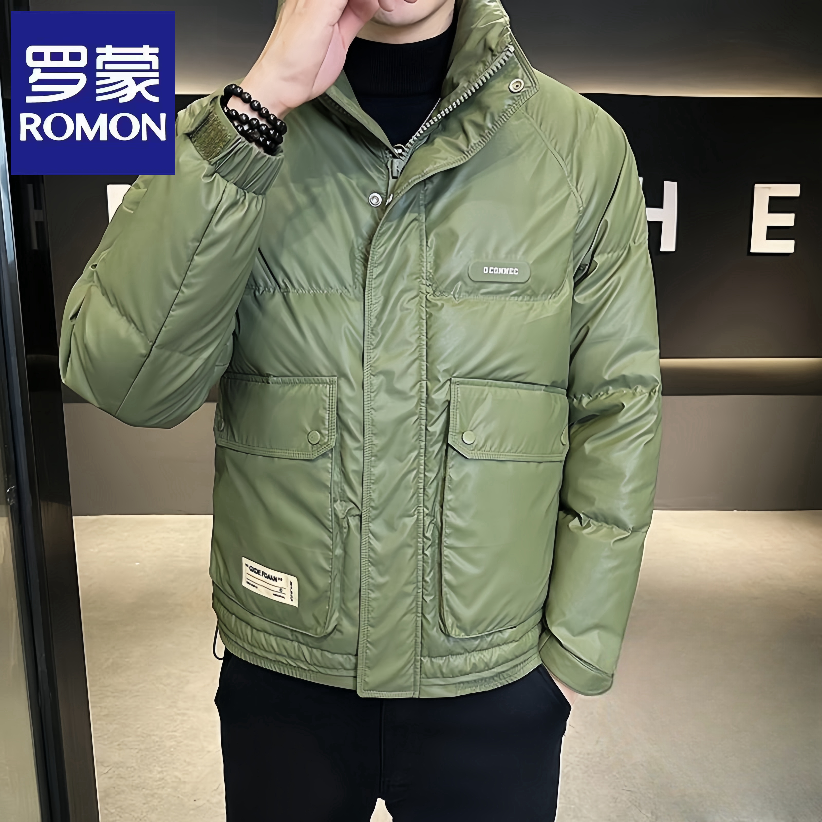 罗蒙男士冬季韩版棒球领时尚高端加厚保暖防寒服短款休闲时尚外套