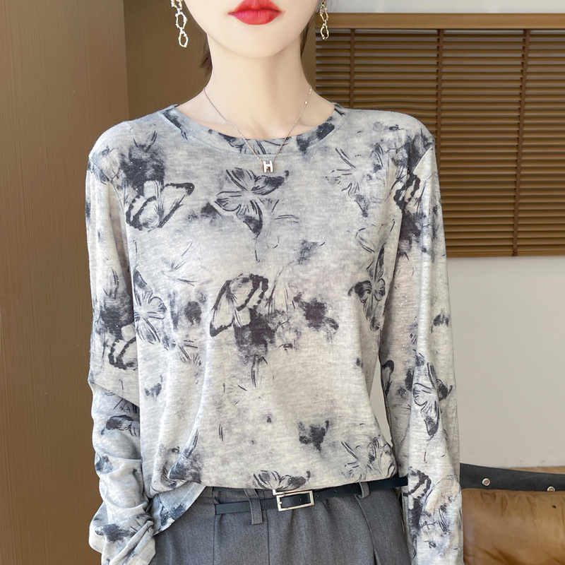 莱赛尔天丝春秋圆领晕染针织衫女长袖打底衫YMTA56