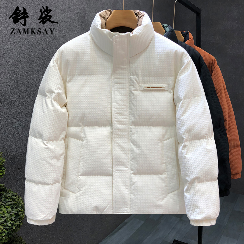 潮牌小格子白色羽绒服男款潮牌加厚外套2025冬季新款男士保暖上衣
