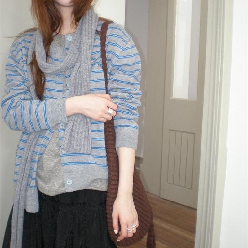2025初秋休闲复古圆领撞色条纹开衫简约百搭单排扣针织衫上衣女潮