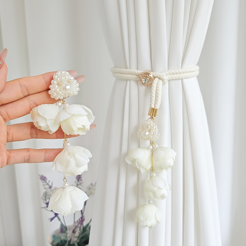 窗帘绑带海棠花绑饰轻奢窗帘扣环花朵可调节纱帘收纳捆束带窗帘扣