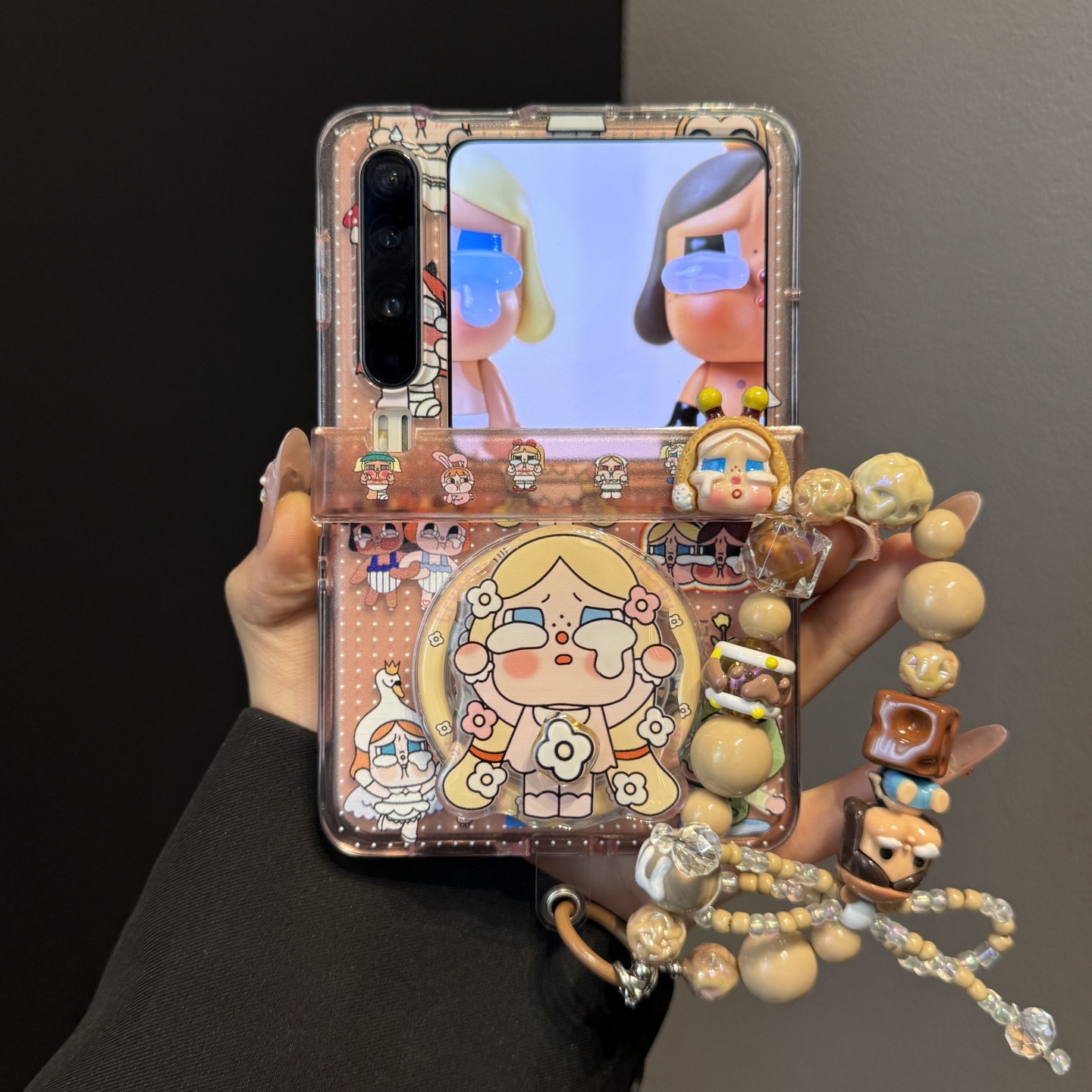 适用华为purax典藏版折叠屏手机壳pocket2棕色波点哭娃磁吸支架女