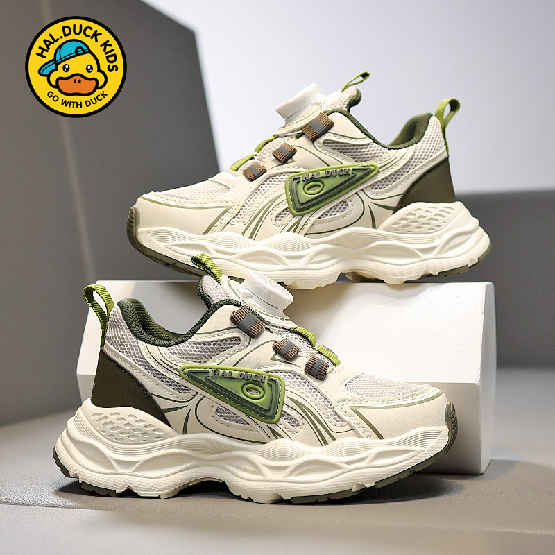 小黄鸭男童鞋子2025秋季新款透气网面老爹鞋软底轻便男儿童运动鞋