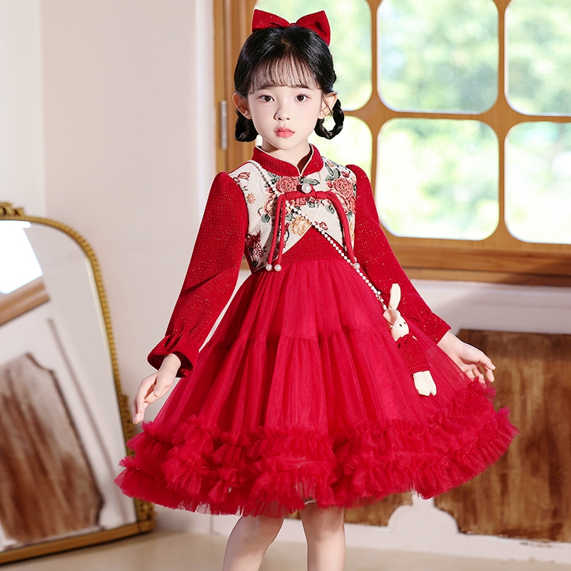 女童连衣裙冬季新款加绒洋气小女孩公主裙冬装儿童生日宝宝裙子