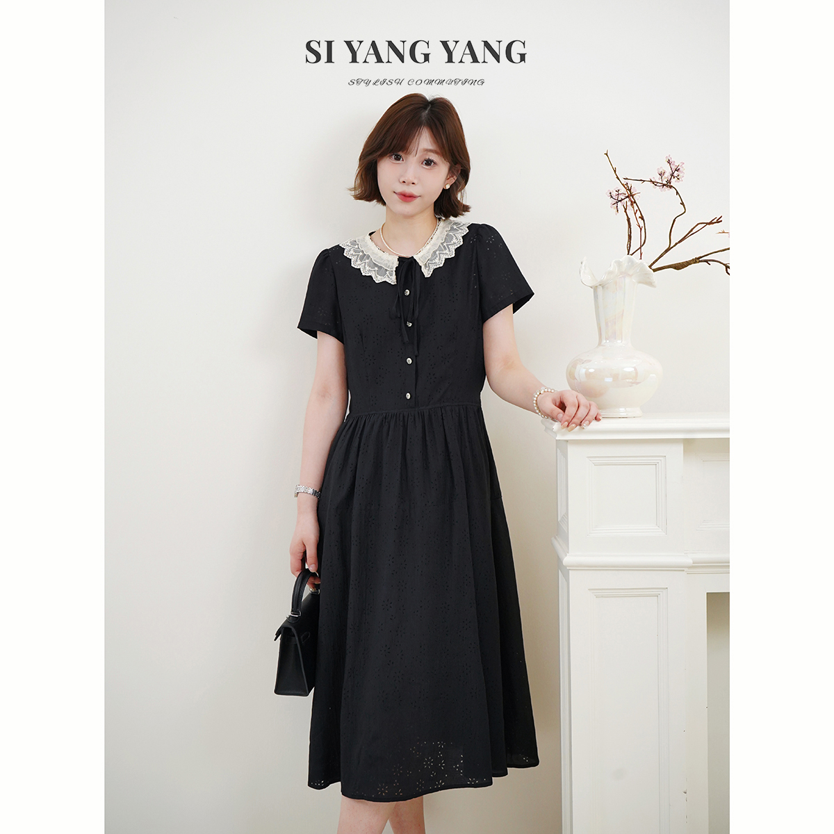 斯洋洋SIYANG超柔人丝镂空亲肤透气精致减龄连衣裙LYQ507A001SYY
