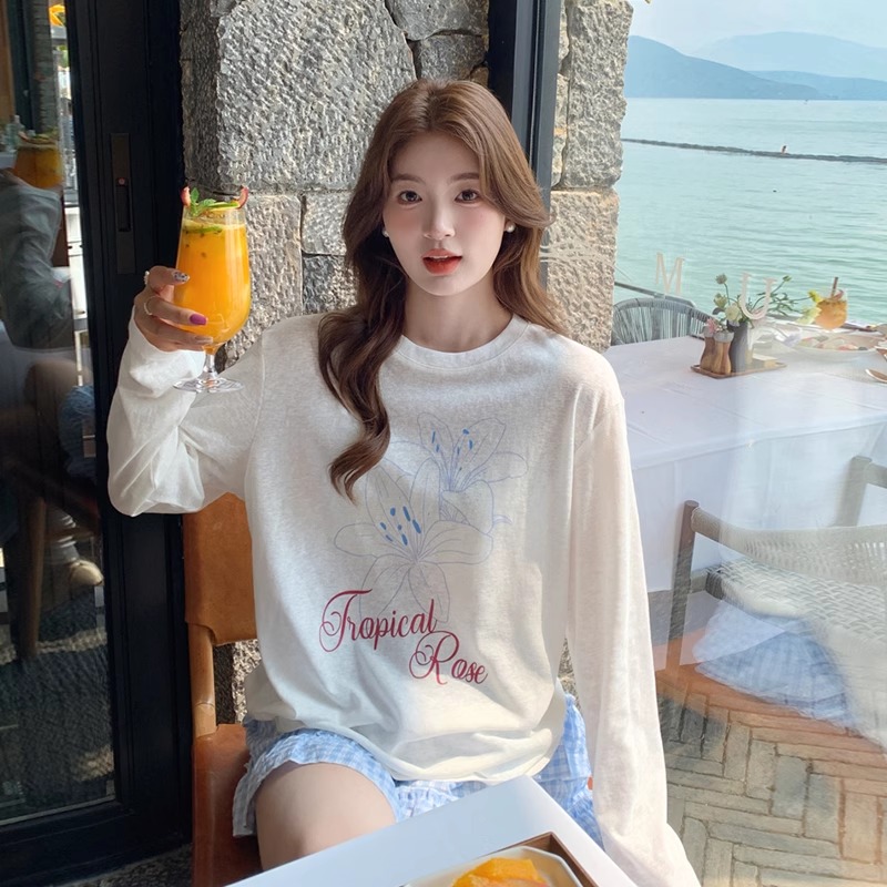 白色绝美长袖T恤女2025夏季新款防晒罩衫薄款宽松上衣