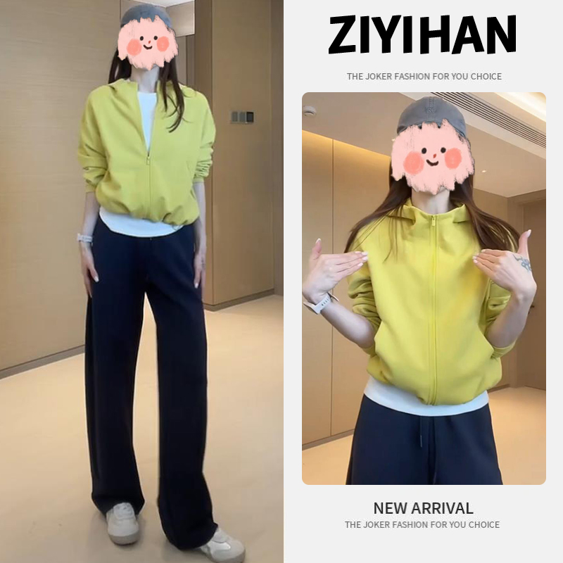 2025春秋季新款简约连帽外套女士宽松时尚百搭显高显瘦运动风上衣