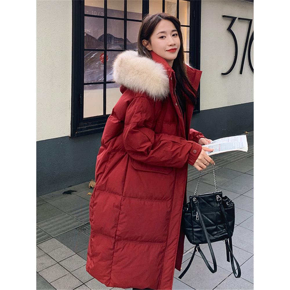 VOCKOO官方90白绒羽绒服2025新款女中长款过膝大毛领加厚保暖外套
