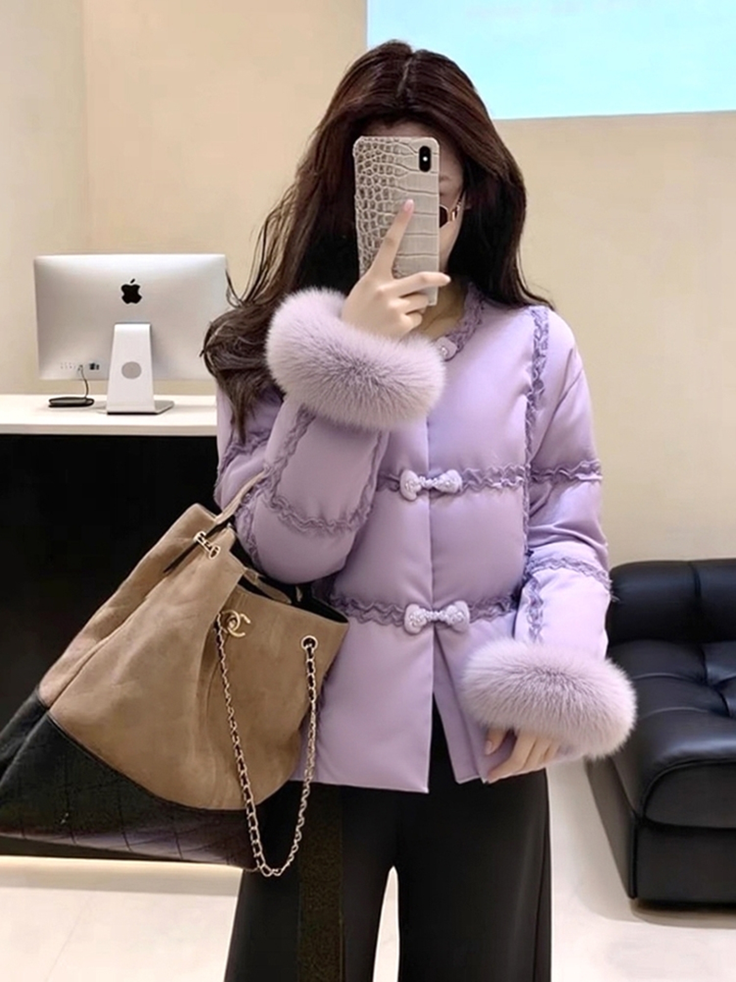 紫色棉服外套女2025冬季新款轻奢高级感加厚时髦洋气百搭短款上衣