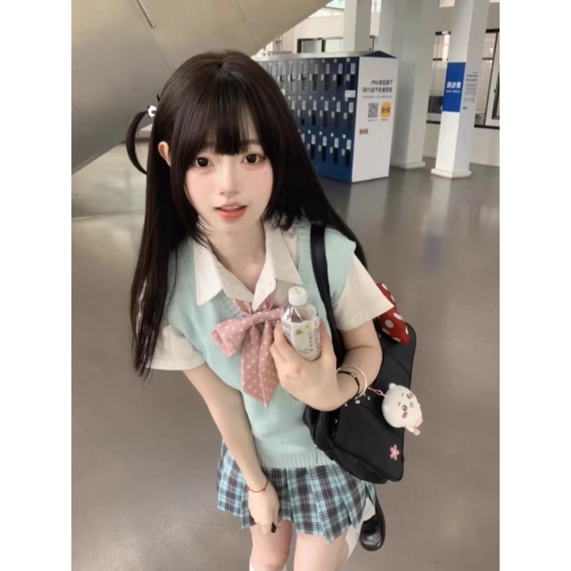秋冬jk制服马甲背心女无袖日系学院风套头V领毛衣针织衫上衣叠穿