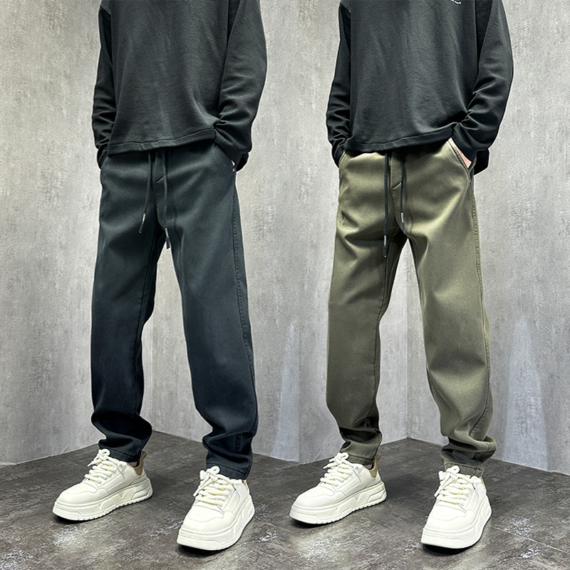 男裤秋冬款显瘦直筒休闲裤男士潮牌微锥小脚裤痞帅加绒哈伦工装裤