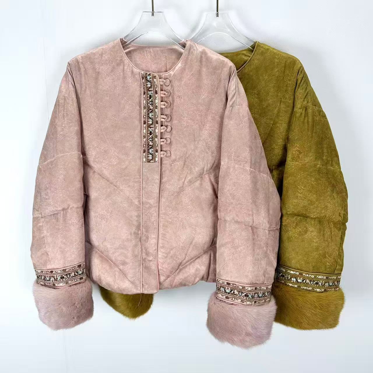 2025新款时尚欧货毛袖提花洋气新中式轻奢休闲宽松保暖外套9280