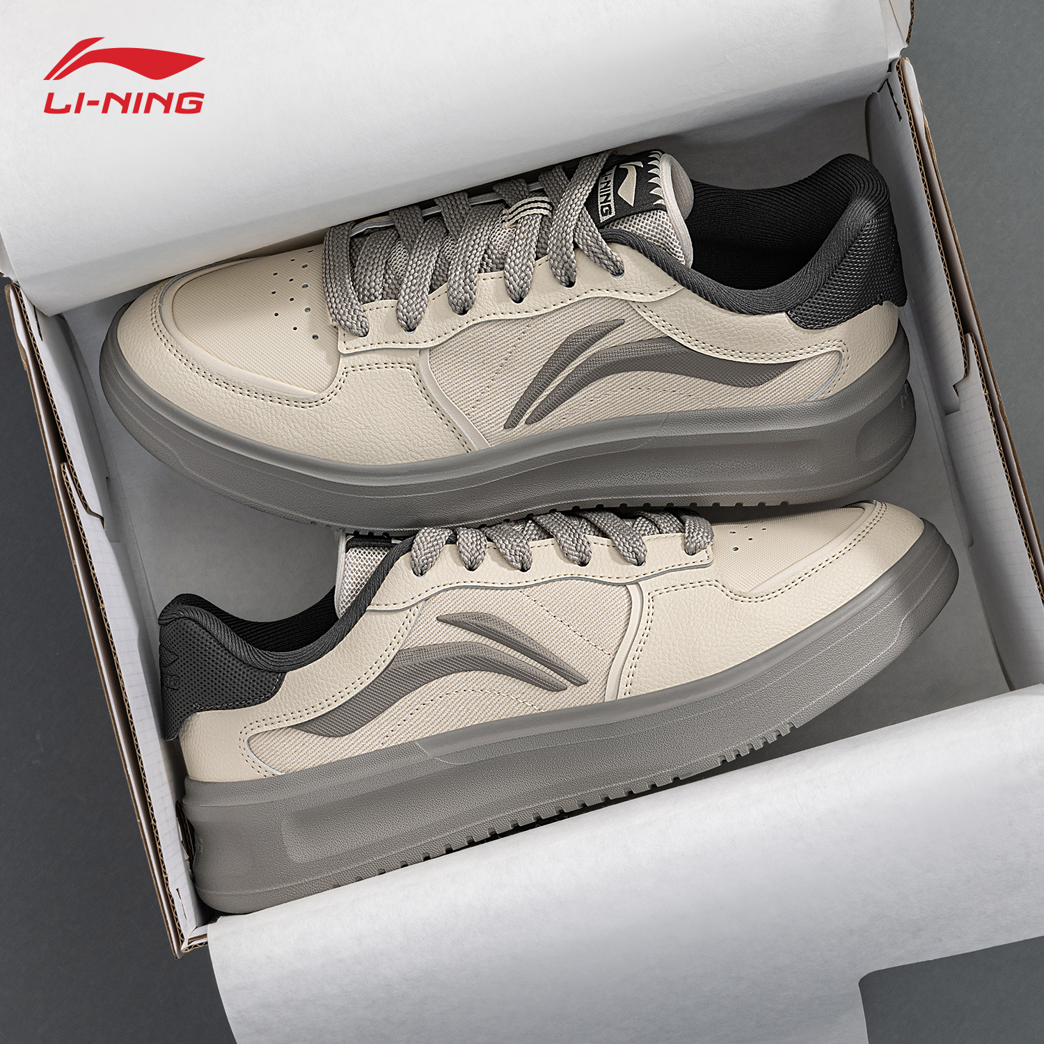 李宁元宵板鞋男鞋2025新款秋季透气潮流厚底增高复古风运动休闲鞋