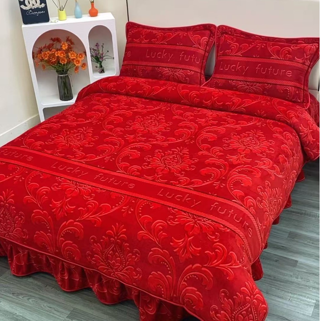 冬季保暖加厚牛奶绒四件套双面绒加厚床裙款四件套床上用品