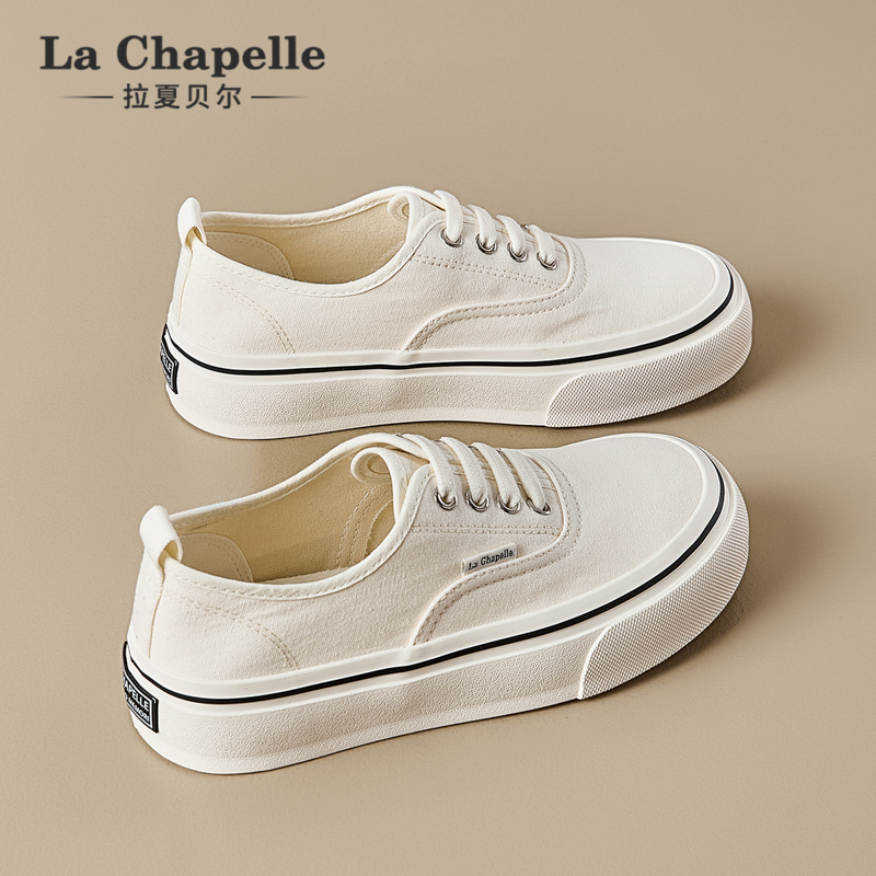 拉夏贝尔帆布鞋女2025冬季新款爆款厚底增高运动小众百搭休闲板鞋