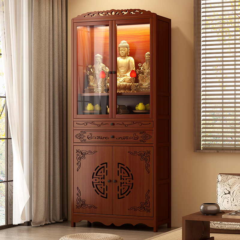 新中式供桌条案家用香案贡台多层简易带门置物台收纳桌子立柜香案