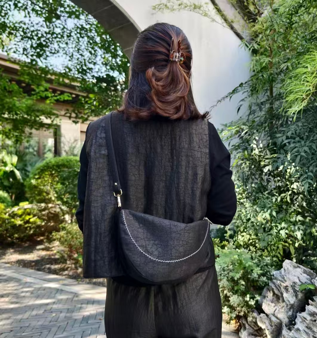 香云纱龟裂纹桑蚕丝斜挎包复古风时尚小众复古单肩休闲小包