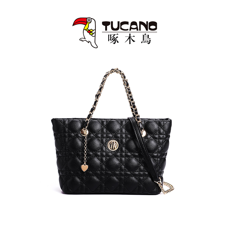 啄木鸟女包2025新款真皮手提包水桶包菱格官网正品牛皮单肩斜挎包