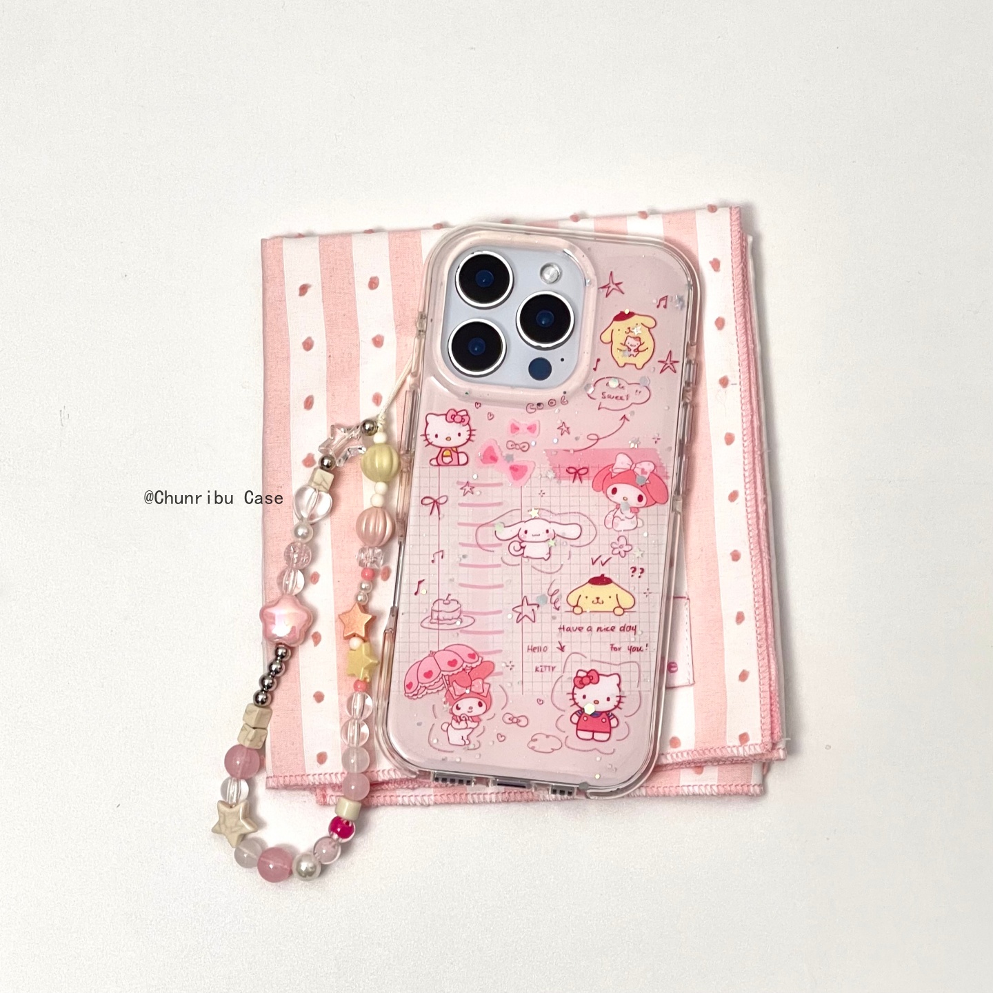 日韩可爱卡通粉色线条笔记三丽鸥适用苹果16promax手机壳15/14/13