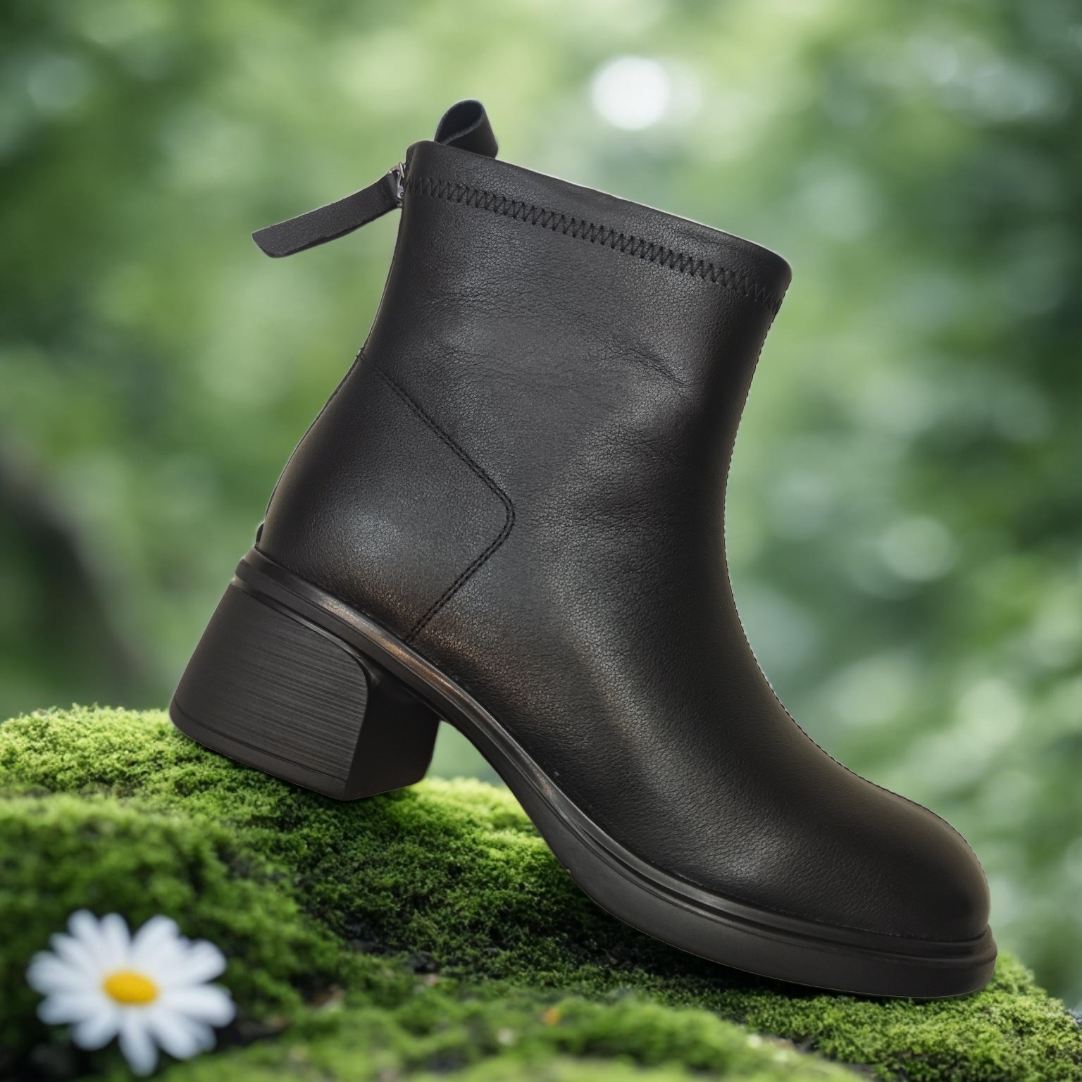 Yem80813女士全真皮橡胶底，防滑加绒中短靴子