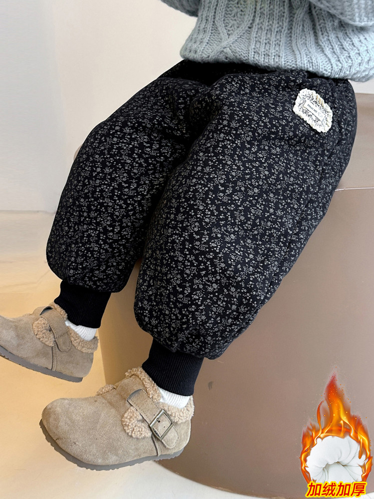 冬季女学院风松紧休闲休闲裤秋冬裤子保暖装童裤碎花棉裤加绒加厚