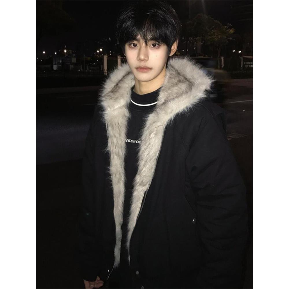 cleanfit座山雕毛领连帽夹克棉服男冬季加厚保暖美式短款棉衣外套