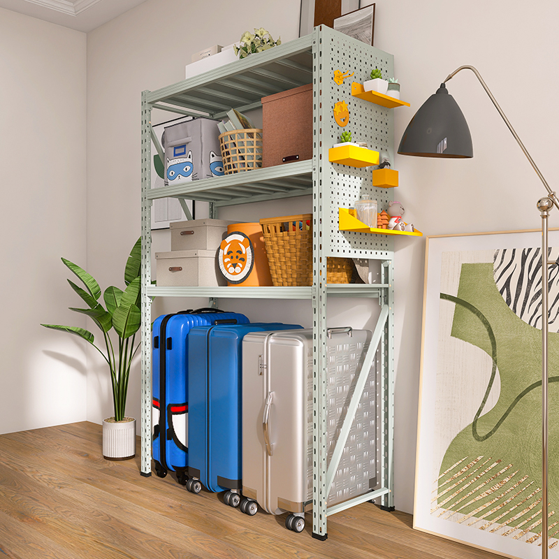 灰绿三层货架置物架家用多层下空式洞洞板阳台行李拉杆箱收纳架