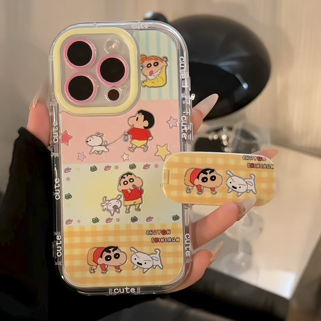 羽纱奶油壳适用苹果/华为/小米/oppo/vivo彩色拼接小新支架手机壳