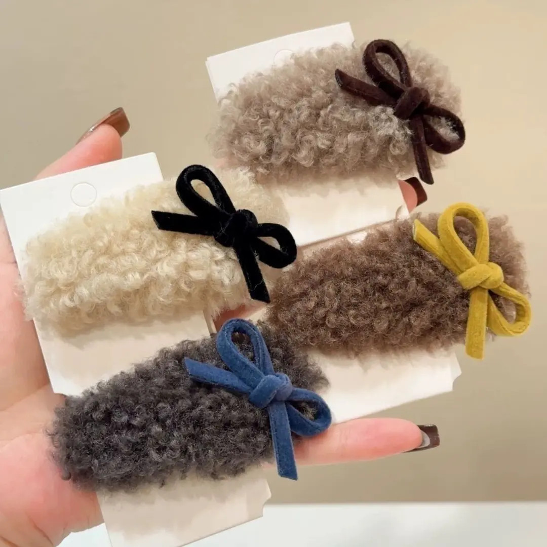 甜妹风仿羊羔毛毛绒bb夹侧边夹少女秋冬蝴蝶结侧边夹发夹发卡发饰
