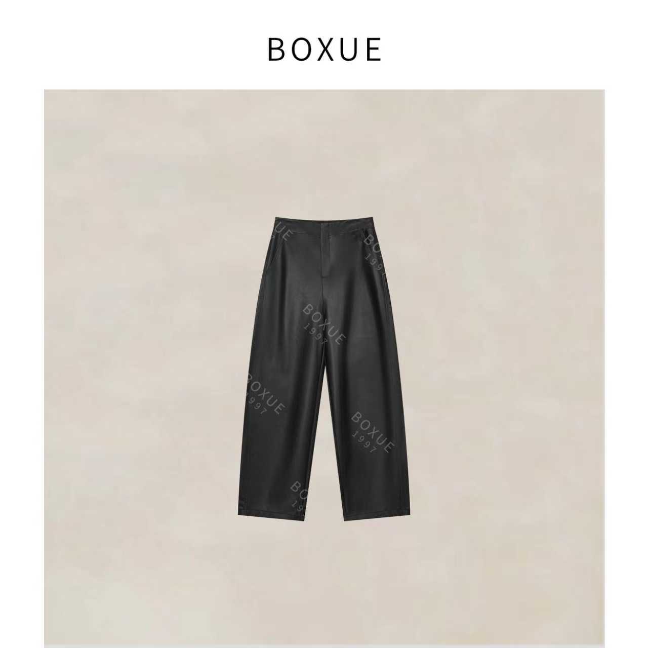 BOXUE“帕丁顿”2025秋季设计师阔腿油蜡皮裤裤子 #250811K3581