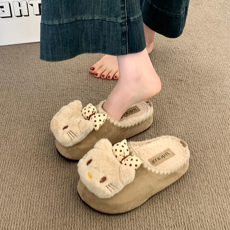 可爱卡通立体猫咪包头百搭休闲毛毛拖鞋女外包头拖鞋勃肯2025冬季