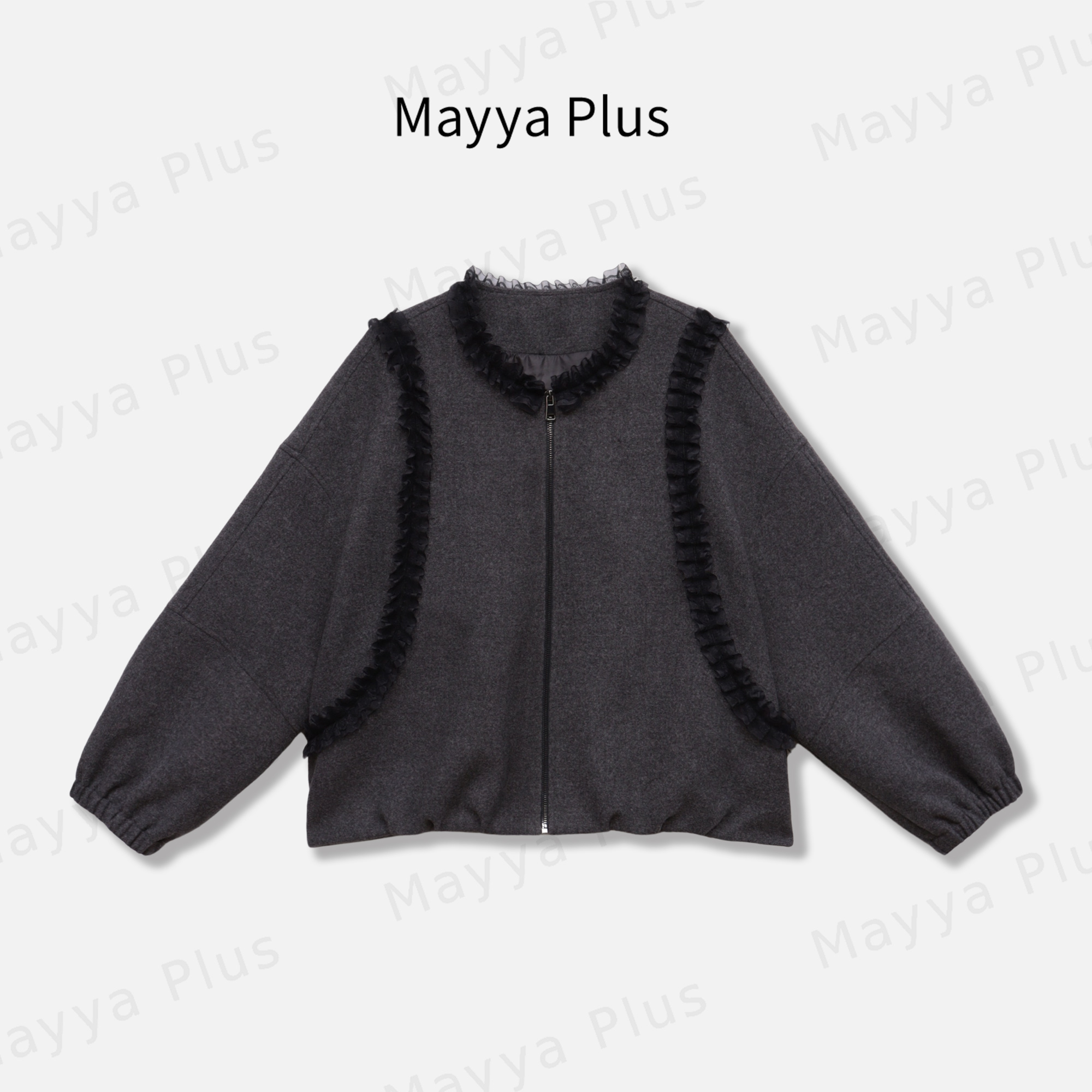 【小暖包】Mayya Plus麦芽定制木耳边撞色圆领针织开衫外套32546966