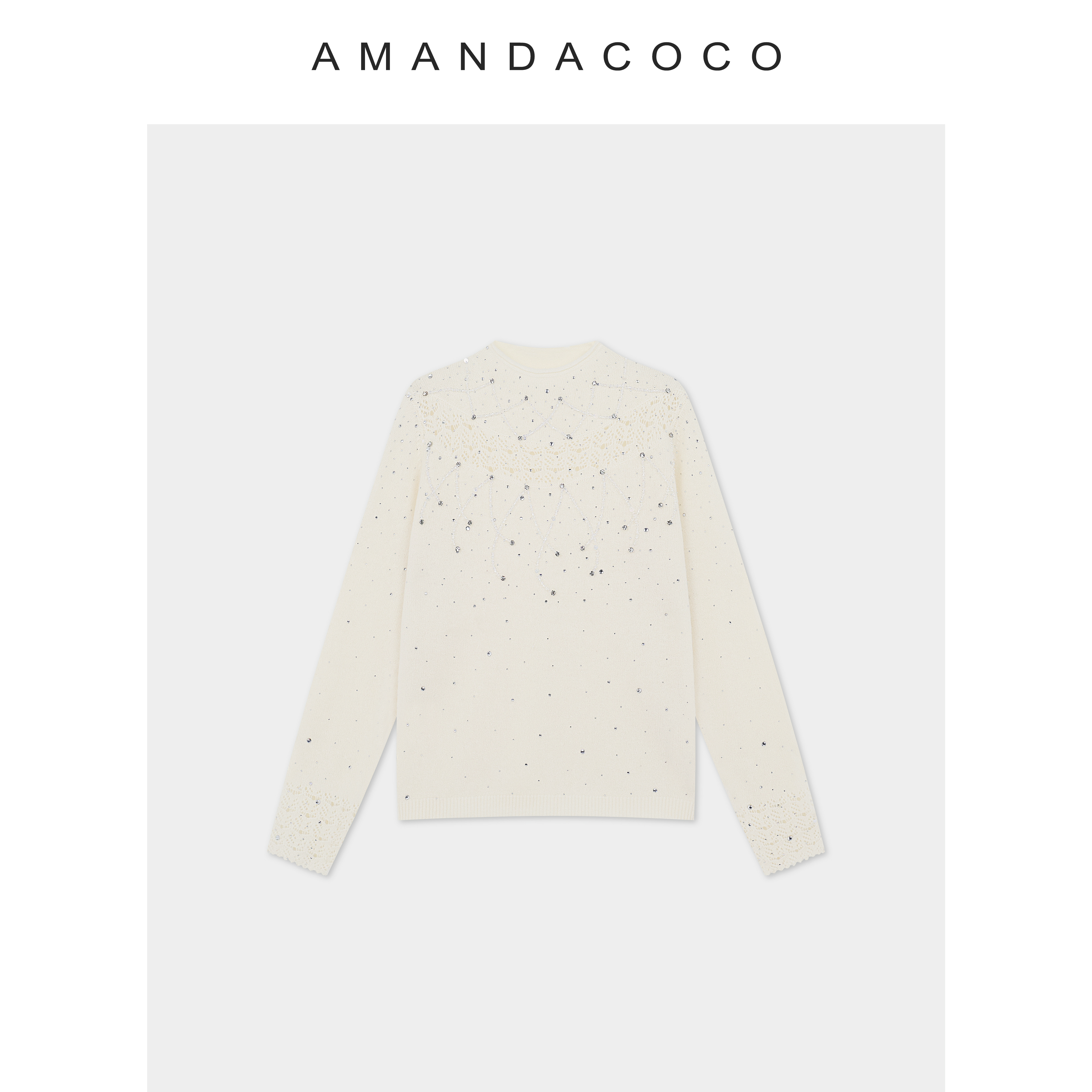 满分精致～25秋冬重工法式串珠烫钻钩花半高领针织打底