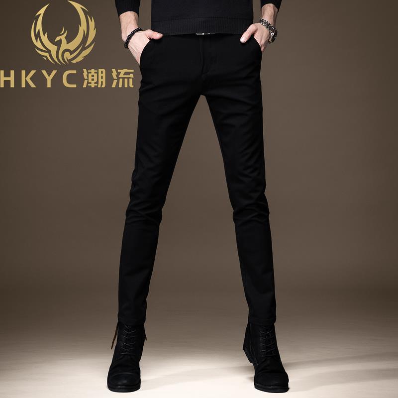 HKYC高端牛仔裤男春秋新款韩版潮牌修身小脚弹力百搭休闲裤子男