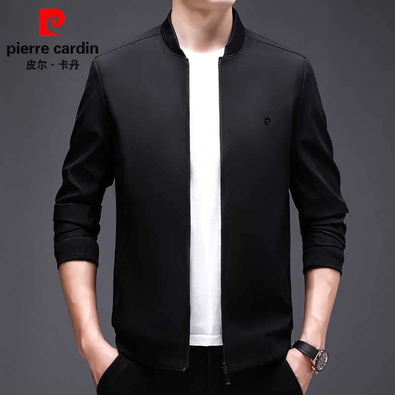 皮尔卡丹秋季春季薄款棒球领立领行政夹克男士外套时尚中年商务