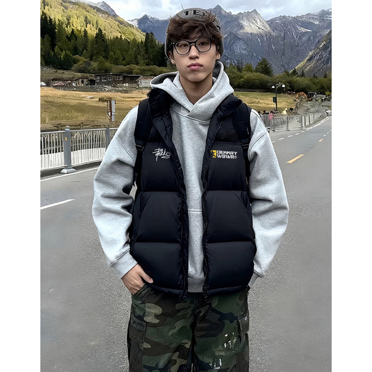 美式高街小众字母印花马甲外套男秋冬季潮牌百搭休闲立领坎肩棉服