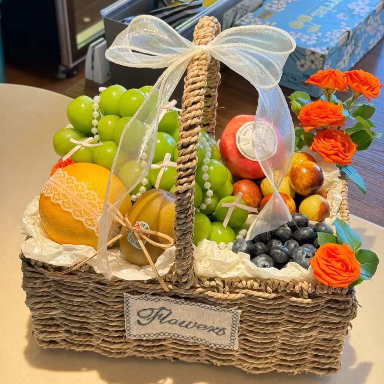 【祝福满满送】全国水果礼盒手提花篮成品鲜花速递同城配送长辈领导