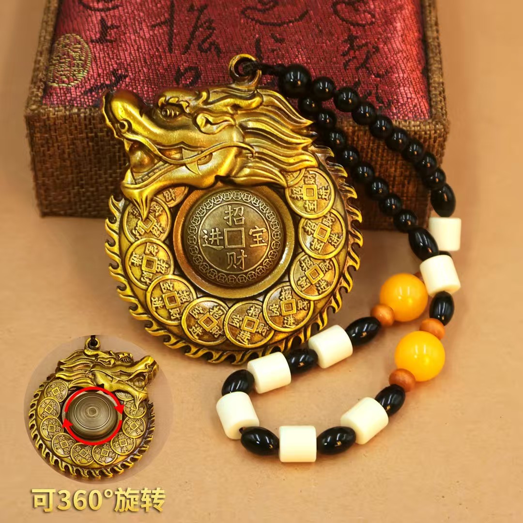创意黄铜龙牌手把件生肖龙【招财掌财龙】招财进宝转运随身摆件