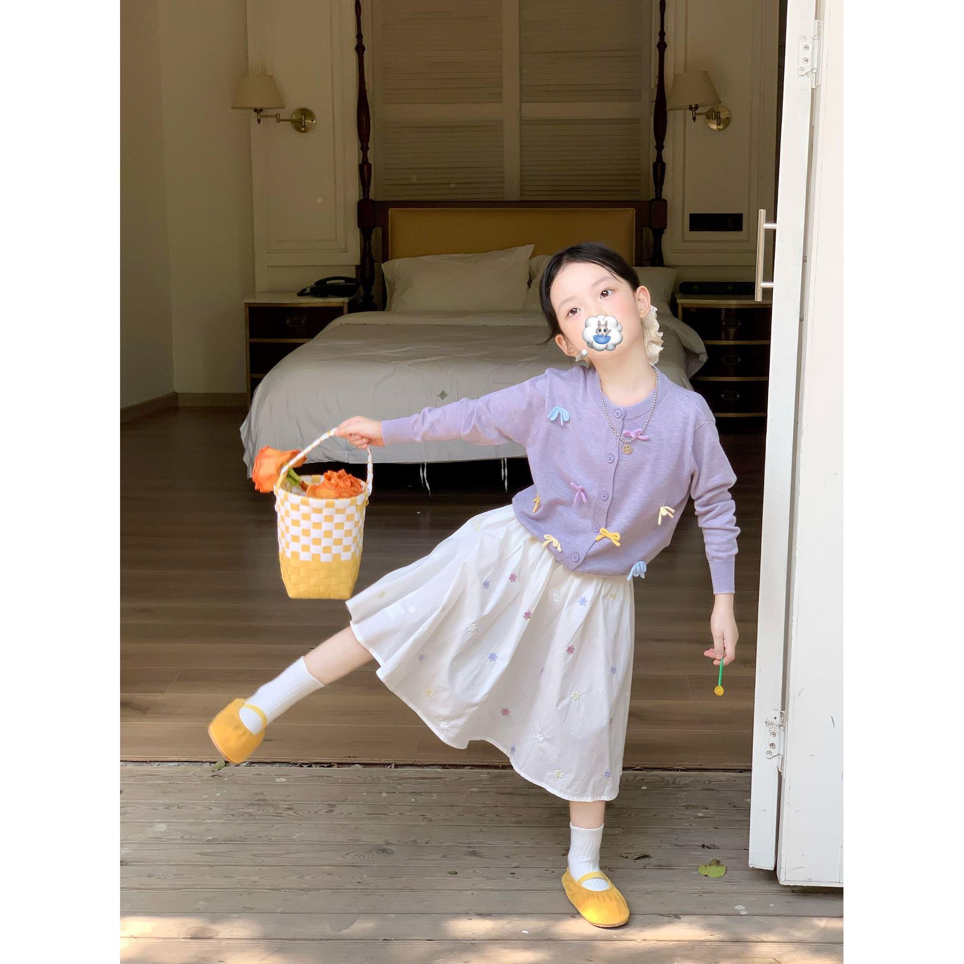 3岁女童毛衣2025秋款韩版女童蝴蝶结针织衫开衫圆领毛衣女童上衣