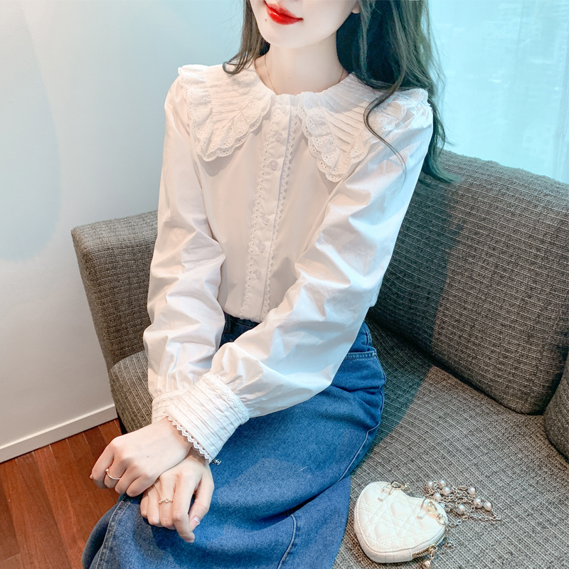 已出货娃娃领长袖雪纺衬衫女2025秋冬新款荷叶边衬衣设计感百搭