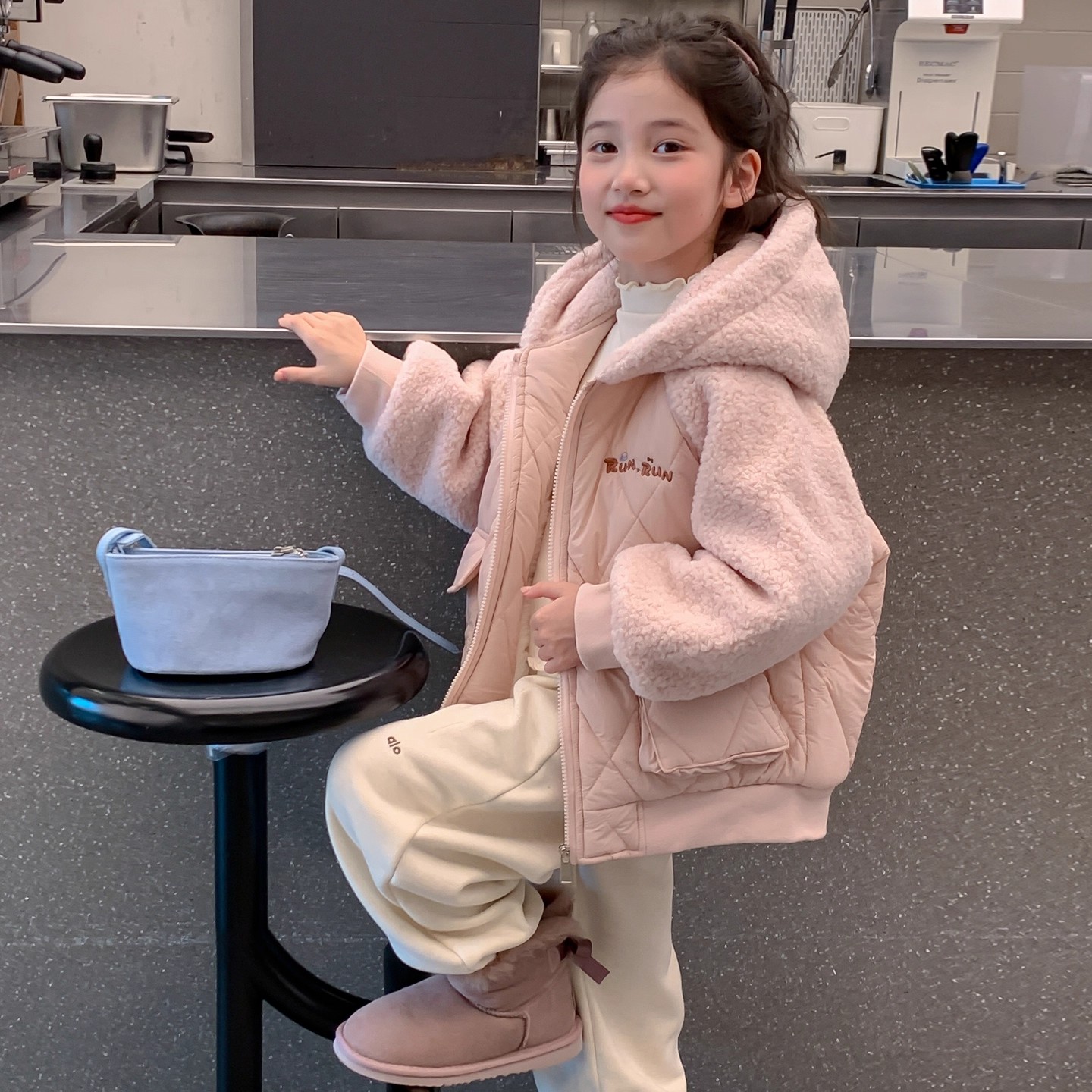 女童秋冬装棉袄外套2025新款儿童冬季中兔毛加绒加厚卡通棉衣棉服