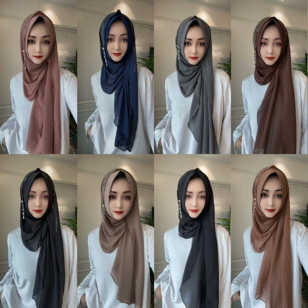 AR圆口烫钻方块链条套头绕巾（配盒针）