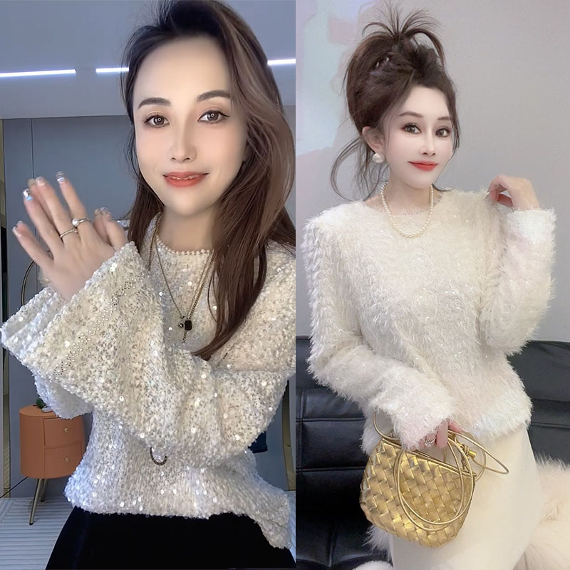 网红设计感重工长袖亮片绣T恤2025秋冬新款名媛时尚百搭打底衫ins