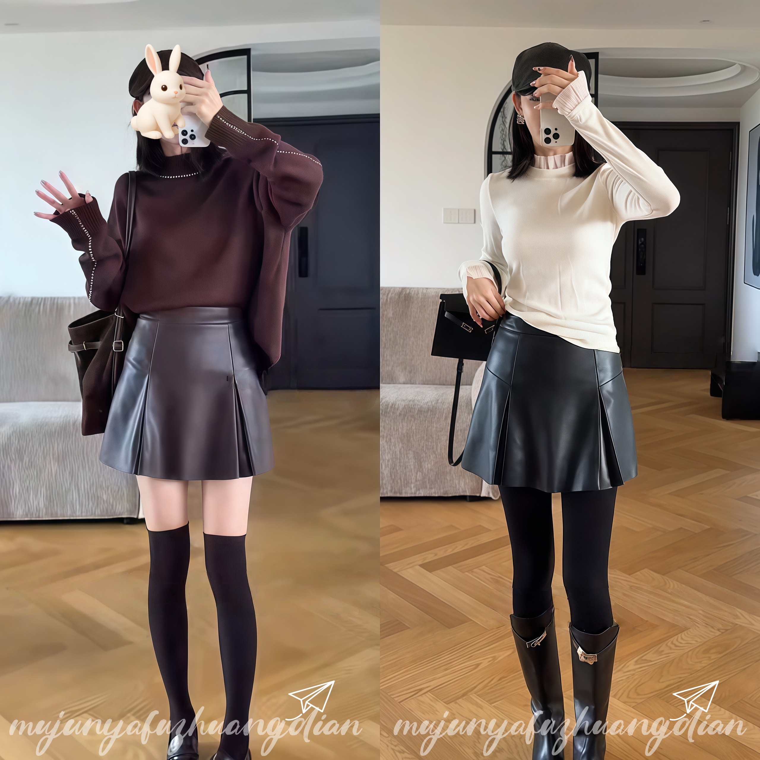 2025秋冬小个子减龄百褶裙高级感a字皮裙百搭显瘦黑色皮裙半身裙